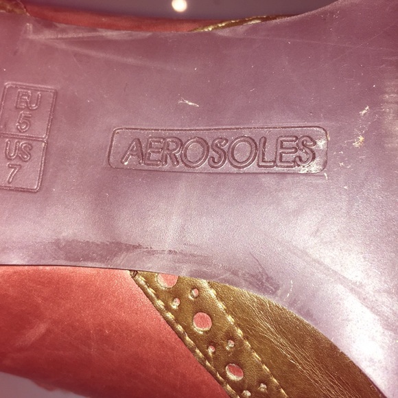 Sassy Aerosoles peep toe ankle strap brn/grn heels - Picture 5 of 5